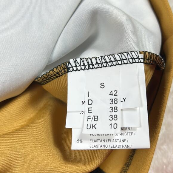 Bocetto long sleeved wiggle sheath dress in mustard, white and black, small - Picture 8 of 12